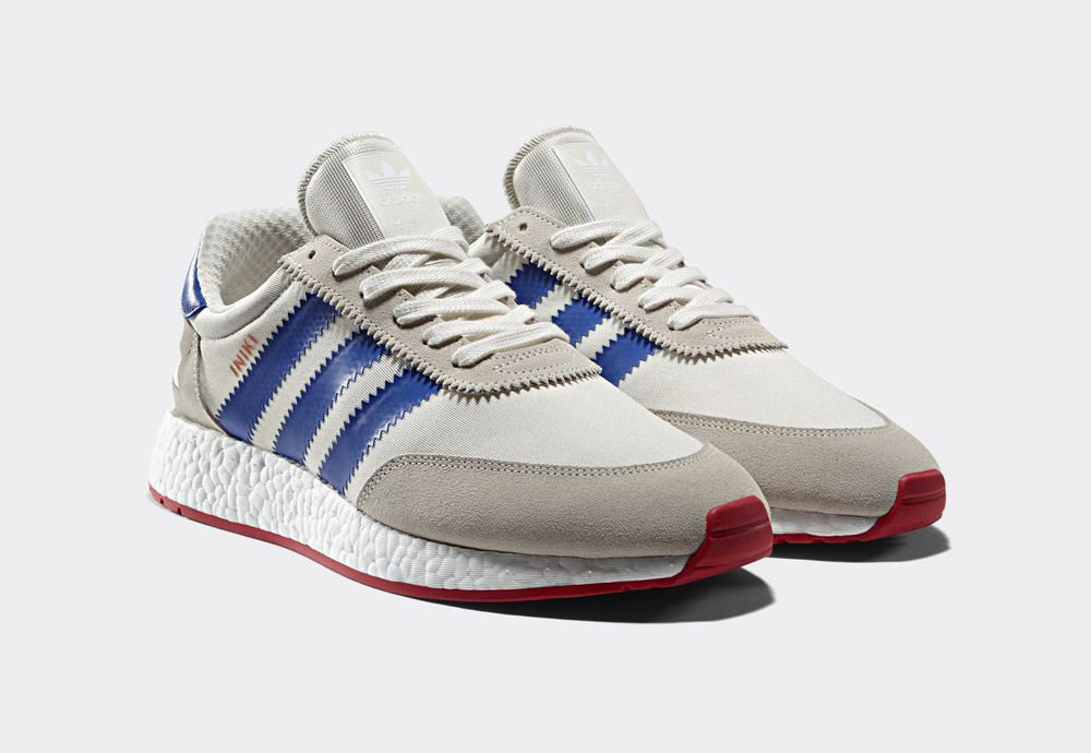 adidas Originals Iniki runner — 70' retro tenisky — pánské, dámské — boty — sneakers — smetanově bílé, krémové, modré — červená podrážka — White/Blue/Core Red