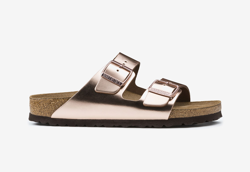 Birkenstock — korkové pantofle — Arizona — dámské — kožené — měděné — metalické — Metallic Copper