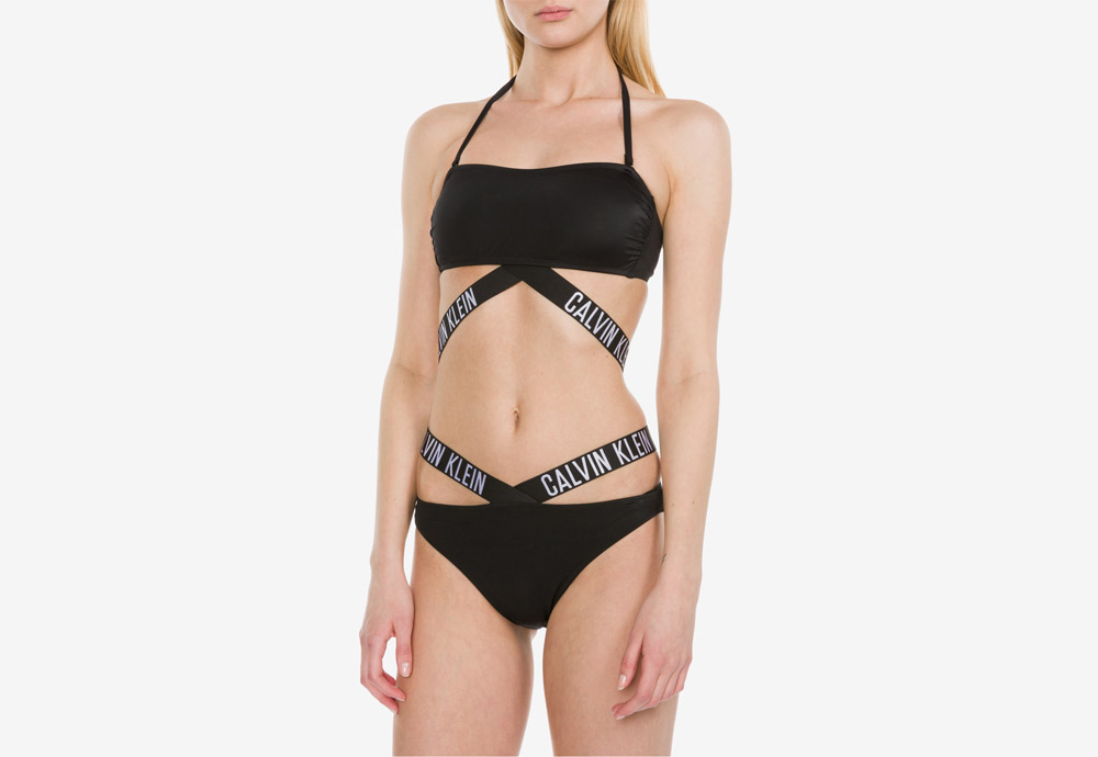 Calvin Klein — dámské plavky — Intense Power X — dvoudílné — bikiny — logo — Bandeau Bikini Top — Bikini Bottom — černé