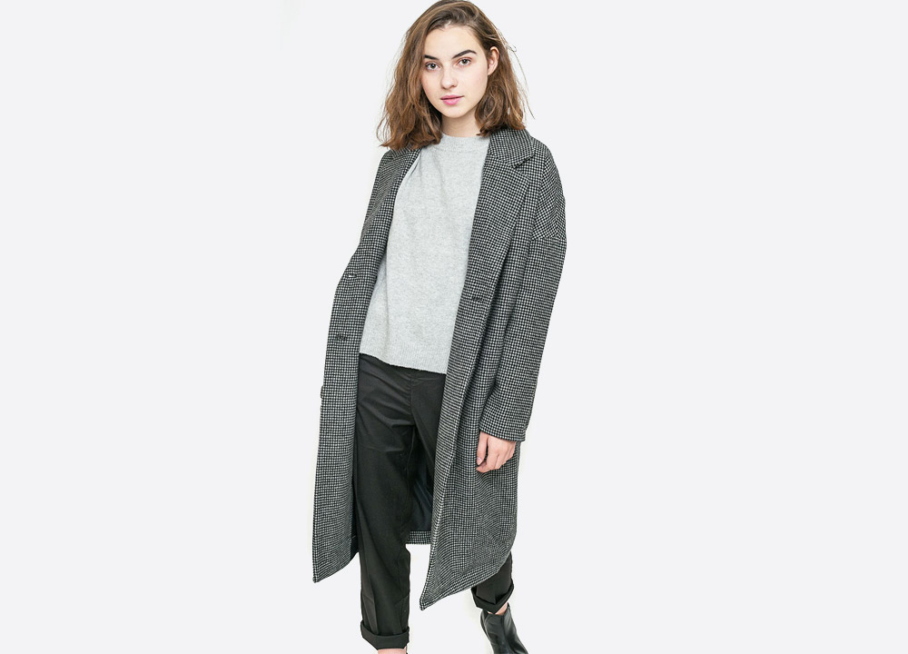 Wemoto — Nive — dámský podzimní/zimní kabát s kapucí — šedý (houndstooth) — grey fall/winter women’s coat — podzim/zima 2017