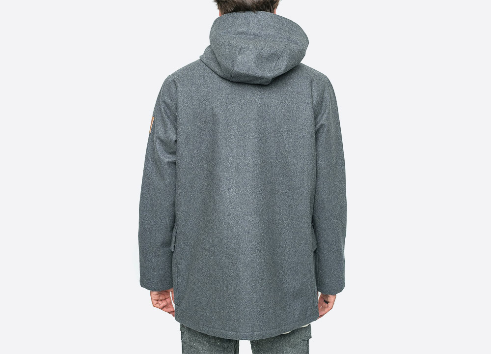 Makia — Field — pánská vlněná zimní bunda s kapucí — šedá — grey men’s hooded winter jacket