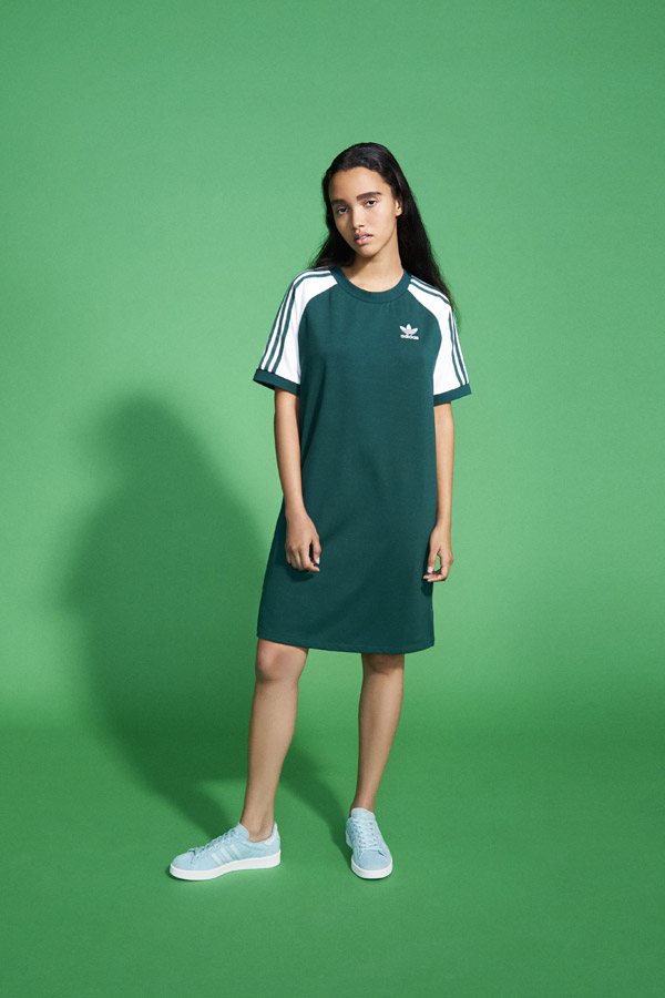 adidas Originals adicolor — dámské sportovní zelené šaty — sportovní oblečení — jaro/léto 2018 — spring/summer — sportswear
