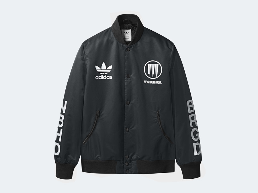 adidas Originals x Neighborhood — Stadium — černá bunda do pasus potiskem bez kapuce — pánská, dámská — black jacket