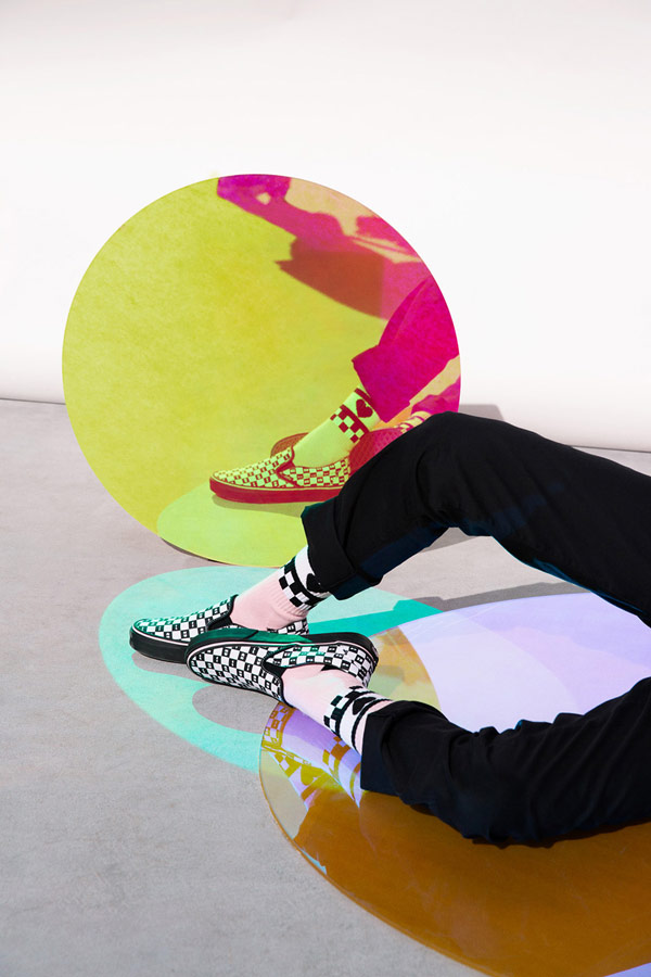 Vans x Lazy Oaf — šachovnicové boty Checkerboard Classic Slip-On