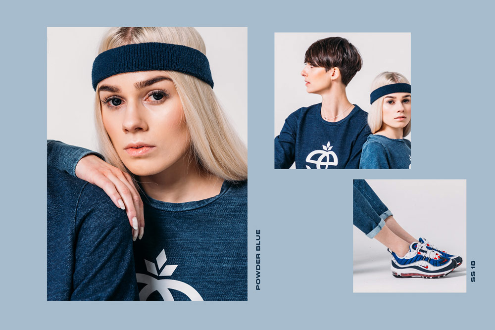 Elade Grl — dámské modré tričko s dlouhým rukávem a bílým potiskem — streetwear fashion