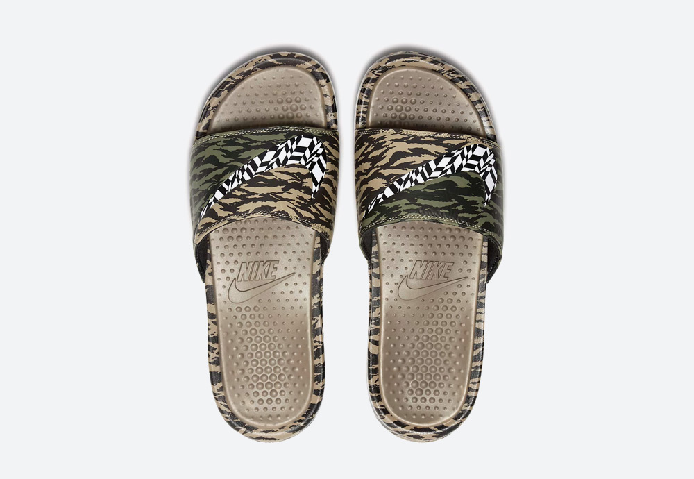 Nike Benassi Ultra — pánské pantofle — maskáčové — hnědé, khaki, zelené — nazouváky — mens camo slides