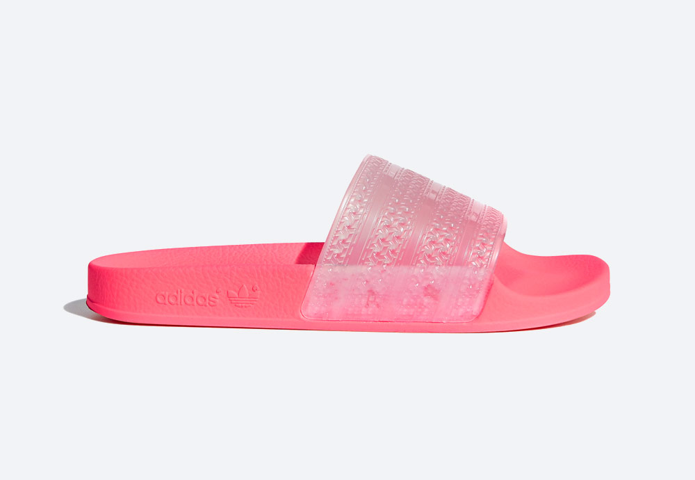 adidas Originals Adilette Lilo — dámské pantofle — letní nazouváky — růžové, červené, křiklavé — womens green/yellow slides