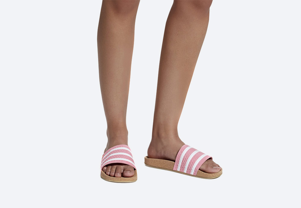 adidas Originals Adilette Cork — dámské pantofle — korkové — letní nazouváky — růžové, pastelové — womens cork pastel pink slides