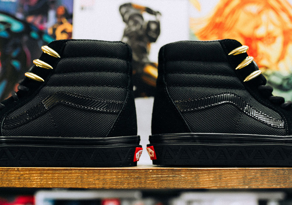 Vans x Marvel — Black Panther — Sk8-Hi — kotníkové boty — černé tenisky — pánské, dámské — sneakers