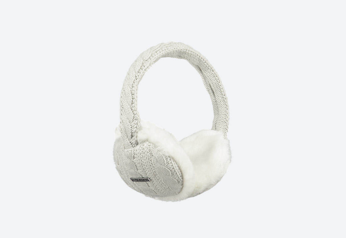 Monique Earmuffs — zimní klapky na uši — dámské — pletené, kožešinové — bílé