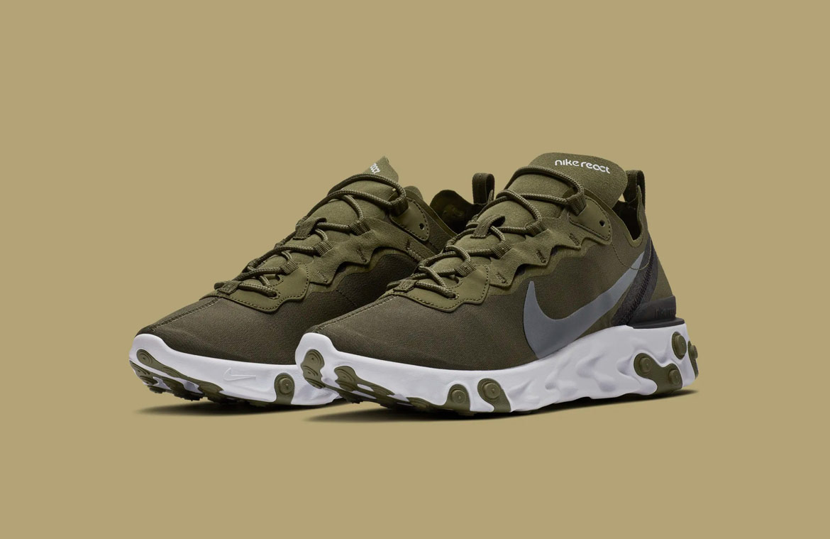 Nike React Element 55 — boty — pánské — sneakers — zelené, olivové, army green
