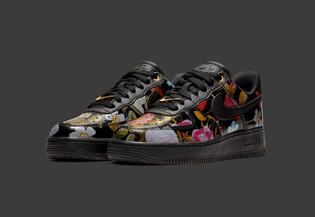 Nike Air Force 1 ’07 LXX Floral — dámské boty — černé s květinovým vzorem — tenisky — sneaker