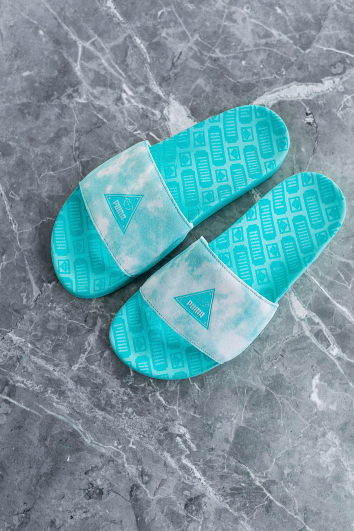 Diamond Supply x Puma — sandals — modro-zelené pantofle — California Dreaming