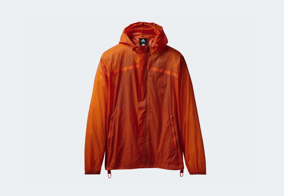 adidas x Undefeated — Pack Jacket — bunda s kapucí — oranžová větrovka