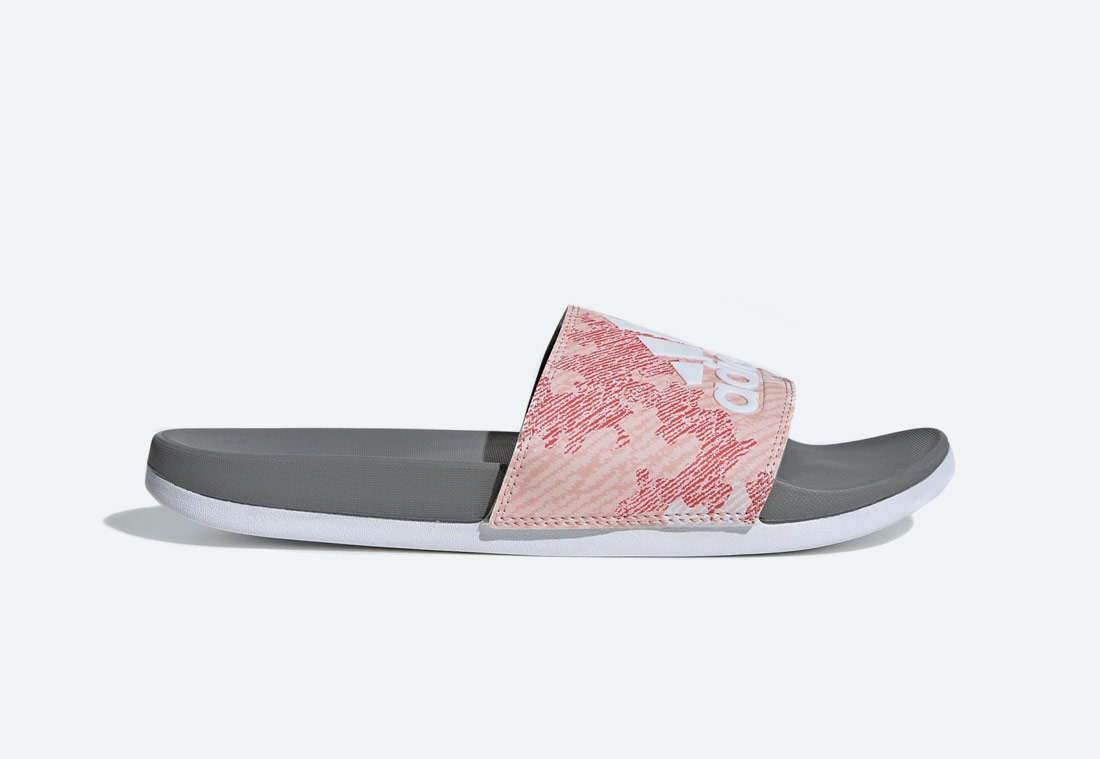 adidas Originals Adilette Comfort — dámské — pantofle — růžové, oranžové, šedé — nazouváky — slides
